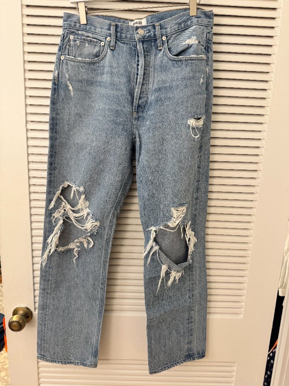 AGOLDE 90s Mid Rise Loose Fit Distressed Jeans Fall Out Blue